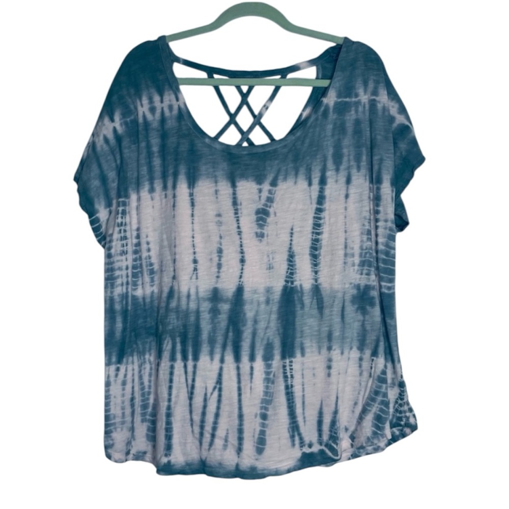 Lane Bryant Blue Gray & Pink Tie-Dye Short Sleeve Tee with Crisscross Back 18/20